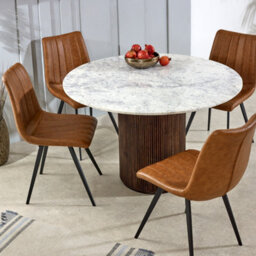 Ancient Mango Wood Dining Table Round With Marble Top - thumbnail 3