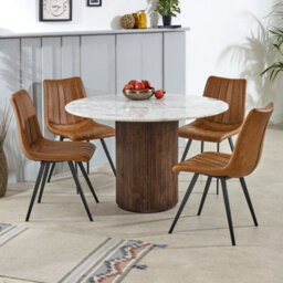 Ancient Mango Wood Dining Table Round With Marble Top - thumbnail 1