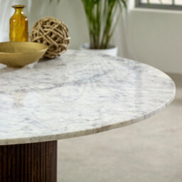 Ancient Mango Wood Dining Table Round With Marble Top - thumbnail 7