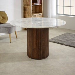 Ancient Mango Wood Dining Table Round With Marble Top - thumbnail 6