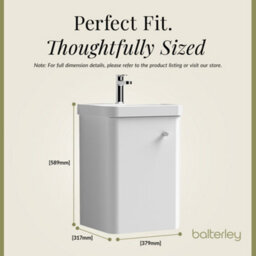 Balterley Flashbrook Contemporary Bathroom Wall Hung Single Door Vanity Unit & Ceramic Basin, Gloss White, 405mm - thumbnail 5
