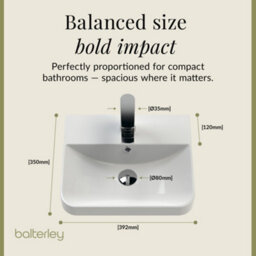 Balterley Flashbrook Contemporary Bathroom Wall Hung Single Door Vanity Unit & Ceramic Basin, Gloss White, 405mm - thumbnail 6