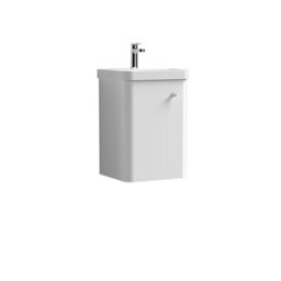 Balterley Flashbrook Contemporary Bathroom Wall Hung Single Door Vanity Unit & Ceramic Basin, Gloss White, 405mm - thumbnail 1