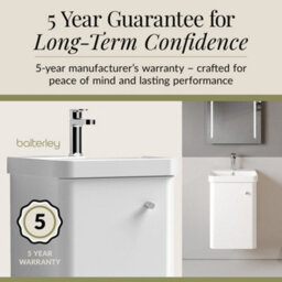 Balterley Flashbrook Contemporary Bathroom Wall Hung Single Door Vanity Unit & Ceramic Basin, Gloss White, 405mm - thumbnail 4