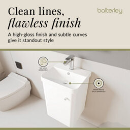 Balterley Flashbrook Contemporary Bathroom Wall Hung Single Door Vanity Unit & Ceramic Basin, Gloss White, 405mm - thumbnail 7