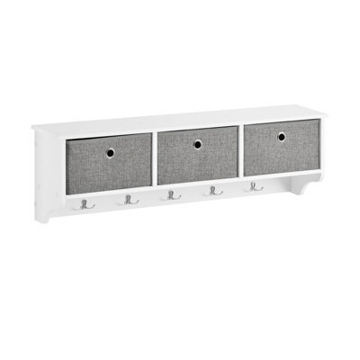 Sobuy Wall Mounted Coat Rack With 3 Baskets & 5 Hooks 39.4X7.9X12.2 Inch Frg282-W - White - image 1