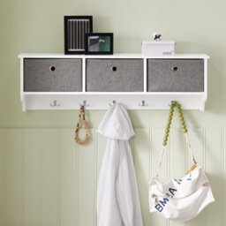 Sobuy Wall Mounted Coat Rack With 3 Baskets & 5 Hooks 39.4X7.9X12.2 Inch Frg282-W - White - thumbnail 2