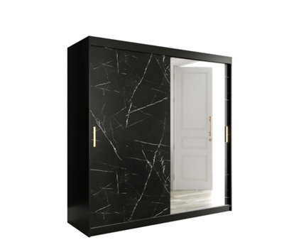Arte Elegant Black Geneva T2 Sliding Door Wardrobe W2000mm H2000mm D620mm - Mirrored Door, Gold Handles, Extensive Storage - image 1