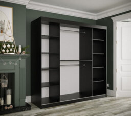 Arte Elegant Black Geneva T2 Sliding Door Wardrobe W2000mm H2000mm D620mm - Mirrored Door, Gold Handles, Extensive Storage - thumbnail 3