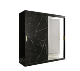 Arte Elegant Black Geneva T2 Sliding Door Wardrobe W2000mm H2000mm D620mm - Mirrored Door, Gold Handles, Extensive Storage - thumbnail 1