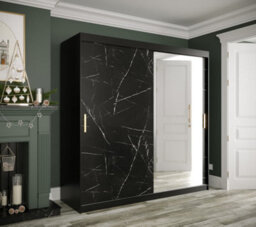 Arte Elegant Black Geneva T2 Sliding Door Wardrobe W2000mm H2000mm D620mm - Mirrored Door, Gold Handles, Extensive Storage - thumbnail 2