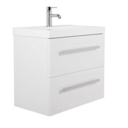 Rinse Bathrooms Gloss White Modern Bathroom Wall Hung Vanity Basin Sink Unit Storage Cabinet 2 Soft Close Drawer - thumbnail 2