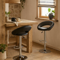 Wyld Haus Jorah Set Of 2 Dark Grey Faux Leather Swivel Bar Stools With Open Back - thumbnail 1