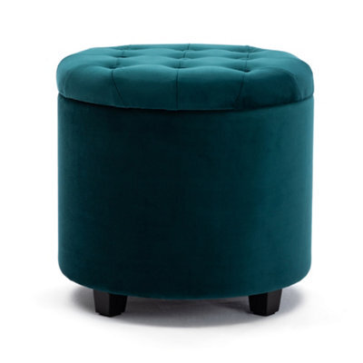Hnnhome 45Cm Round Teal Velvet Padded Seat Ottoman Storage Stool Box, Footstool Pouffes Chair With Lids - image 1