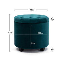 Hnnhome 45Cm Round Teal Velvet Padded Seat Ottoman Storage Stool Box, Footstool Pouffes Chair With Lids - thumbnail 3