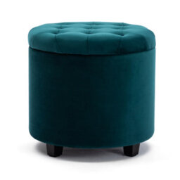 Hnnhome 45Cm Round Teal Velvet Padded Seat Ottoman Storage Stool Box, Footstool Pouffes Chair With Lids