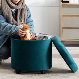 Hnnhome 45Cm Round Teal Velvet Padded Seat Ottoman Storage Stool Box, Footstool Pouffes Chair With Lids - thumbnail 6