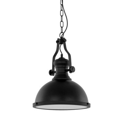 Luminosa Lighting Luminosa Industrial And Retro Hanging Pendant Black 1 Light With Glass Shade, E27