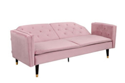 Comfy Living Pink Plush Velvet Tufted Sofa Bed With Black And Gold Legs - thumbnail 2