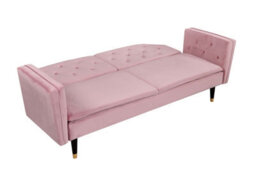 Comfy Living Pink Plush Velvet Tufted Sofa Bed With Black And Gold Legs - thumbnail 3