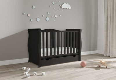 VICULII Willow Black Sleigh Mini Cot Bed With Drawer - image 1