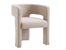 Nordic Style Tripod Three Legged Bouclé Armchair Dining Chair White Accent Seating - thumbnail 4