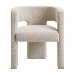 Nordic Style Tripod Three Legged Bouclé Armchair Dining Chair White Accent Seating - thumbnail 3