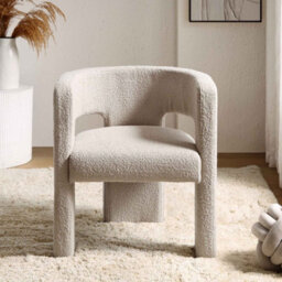 Nordic Style Tripod Three Legged Bouclé Armchair Dining Chair White Accent Seating