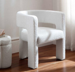 Nordic Style Tripod Three Legged Bouclé Armchair Dining Chair White Accent Seating - thumbnail 2
