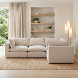Furniturebox Uk Echo Cream Linen-Look Fabric 3 Seater Modular Corner Sofa - thumbnail 2