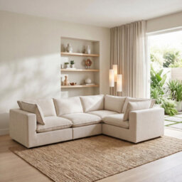 Furniturebox Uk Echo Cream Linen-Look Fabric 3 Seater Modular Corner Sofa - thumbnail 1