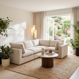 Furniturebox Uk Echo Cream Linen-Look Fabric 3 Seater Modular Corner Sofa - thumbnail 5