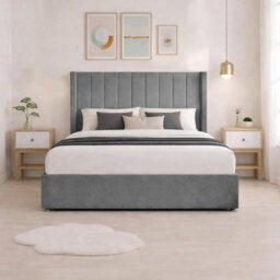 Luxury Grey Plush Milan Small Double Bed Frame With Mattress 54 Inches Wingback Headboard 2 Footend Storage Drawers - thumbnail 4