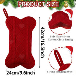 Amorly 3Pcs Large Knitted Pet Christmas Stockings, Bone Style Hanging Sacks For Dogs And Cats, Ideal Fireplace Holiday Decoration - thumbnail 4