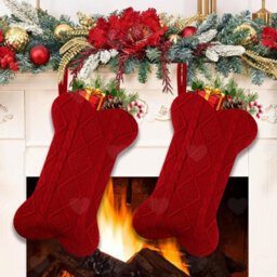Amorly 3Pcs Large Knitted Pet Christmas Stockings, Bone Style Hanging Sacks For Dogs And Cats, Ideal Fireplace Holiday Decoration - thumbnail 9