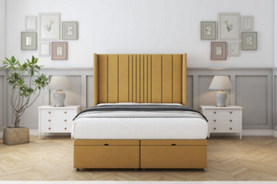 "Comfort Grace Mustard Plush Ottoman Bed With Mattress With 54"" Wingback Headboard 3' Single" - image 1