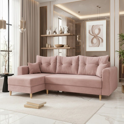 Zako L Space Saving Corner Sofa Bed Reversible Chaise With Storage Pull Out Bed Pink Upholstery - image 1