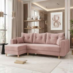 Zako L Space Saving Corner Sofa Bed Reversible Chaise With Storage Pull Out Bed Pink Upholstery - thumbnail 1