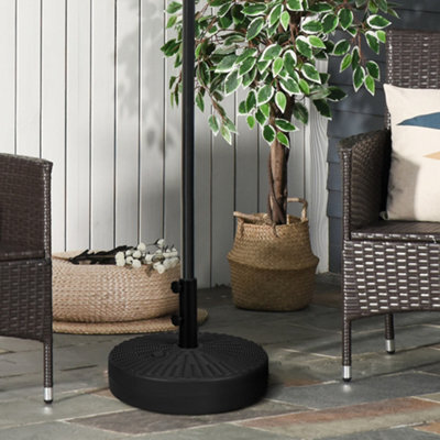 Outsunny 29Kg Round Parasol Base W/ Rattan Effect, Plastic Umbrella Stand, Black - image 1