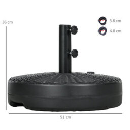 Outsunny 29Kg Round Parasol Base W/ Rattan Effect, Plastic Umbrella Stand, Black - thumbnail 3
