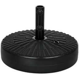 Outsunny 29Kg Round Parasol Base W/ Rattan Effect, Plastic Umbrella Stand, Black - thumbnail 2