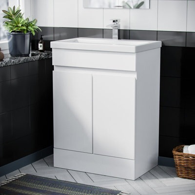 Nes Home White 600mm 100% Waterproof Pvc Freestanding Bathroom Basin Vanity Unit - image 1