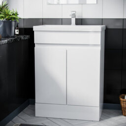 Nes Home White 600mm 100% Waterproof Pvc Freestanding Bathroom Basin Vanity Unit - thumbnail 2