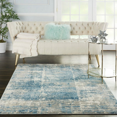 Ivory Grey Blue Modern Easy To Clean Abstract Rug For Dining Room Bedroom Living Room -160Cm X 221Cm - image 1