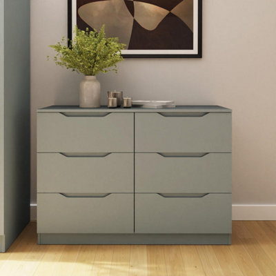 Fwstyle Luno Green 6 Drawer Chest Recessed Handle (H) 77Cm (W) 110Cm (D) 40Cm Extra Deep Drawers - image 1