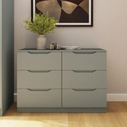Fwstyle Luno Green 6 Drawer Chest Recessed Handle (H) 77Cm (W) 110Cm (D) 40Cm Extra Deep Drawers - thumbnail 1