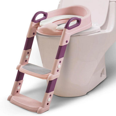 Taylor & Brown Adjustable Potty Ladder Seat With Steps, Cushioned Toddler Toilet Trainer With Handles & Anti-Slip Stool (Pink) - image 1
