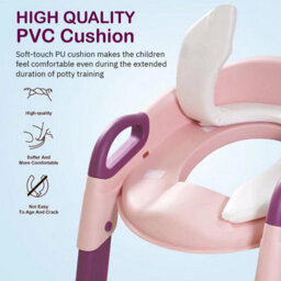 Taylor & Brown Adjustable Potty Ladder Seat With Steps, Cushioned Toddler Toilet Trainer With Handles & Anti-Slip Stool (Pink) - thumbnail 5