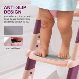 Taylor & Brown Adjustable Potty Ladder Seat With Steps, Cushioned Toddler Toilet Trainer With Handles & Anti-Slip Stool (Pink) - thumbnail 4