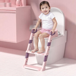 Taylor & Brown Adjustable Potty Ladder Seat With Steps, Cushioned Toddler Toilet Trainer With Handles & Anti-Slip Stool (Pink) - thumbnail 2